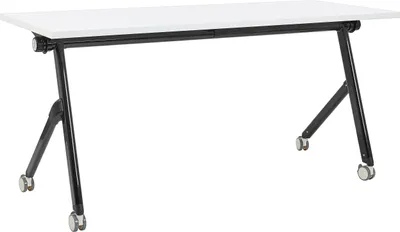 Zdjęcie produktu dla BELIANI Biurko składane białe z czarnym metalowe blat MFC 160 x 60 cm z kółkami mobilne prostokątne nowoczesny wygląd