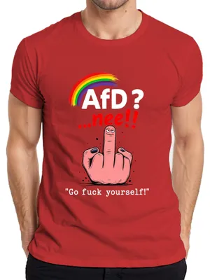 Produktbild von AfD? ...nee!! Regenbogen Mittelfinger Gegen Statement Sarkasmus Herren T-Shirt, Rot, XL