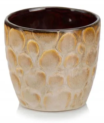 Immagine prodotto di Vaso da fiori in Vetroceramica vintage, rotondo, 14 cm, smaltato in marrone-giallo con effetto craquelé, senza foro di drenaggio