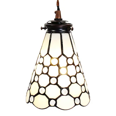 Zdjęcie produktu dla Clayre & Eef lampa wisząca Tiffany Ø 15x115 cm białe brązowe szkło