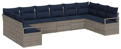 Obrázek produktu pro vidaXL Sedací souprava s polštáři 10 ks Grey Poly-Rattan