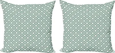 Immagine prodotto di ABAKUHAUS Set di copricuscini geometrici (2 pezzi), illustrazione monocromatica insieme a forme quadrate e ornamenti stellati, 40 x 40 cm, verde acqua e bianco