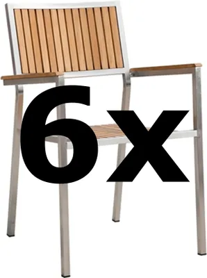 Produktbild von AS-S 6Stk Designer Gartenstuhl mit Armlehne Gartensessel Stapelstuhl Stapelsessel Sessel KUBA-TEAK Edelstahl Teak A-Grade stapelbar sehr robust Gastroqualität