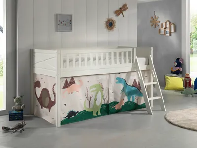 Produktbild von VIPACK - Spielbett SCOTT, LF 90 x 200 cm, mit Rolllattenrost, Leiter und Textilset "Dino", weiß lackiert