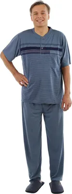 Produktbild von Pyjama Herren lang Schlafanzug Schlafkleidung Nachtwäsche, Farbe:Grau, Größe:L