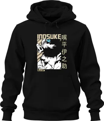 Obrázek produktu pro Inosuke Demon Slayer Wild Boar Mask Anime Fan Gift Japan Y2K Streetwear Uni mikina s kapucí, černá, XXL