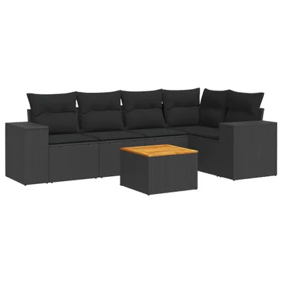 Productafbeelding van vidaXL 6-delige tuinmeubelset met kussens, zwart, polyrotan