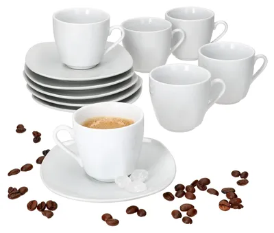 Immagine prodotto di set di 6 tazze da espresso Lotta 80ml con piattini 6 persone in porcellana bianca