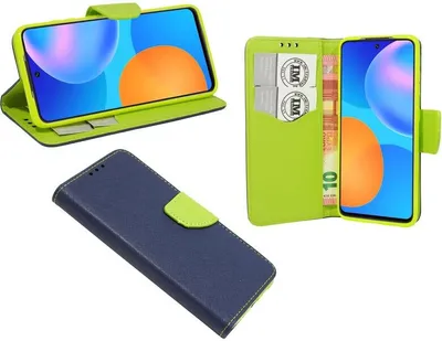 Image de Livre Etui "Fancy" pour HUAWEI P SMART 2021 Housse de téléphone portable Portefeuille Housse de protection avec fonction stand, poche pour carte Bleu-Vert