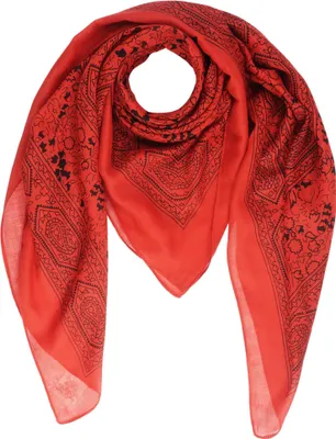 Produktbild von Baumwolltuch Indisches Blumenmuster rot schwarz 100x100cm Halstuch quadratisches Tuch