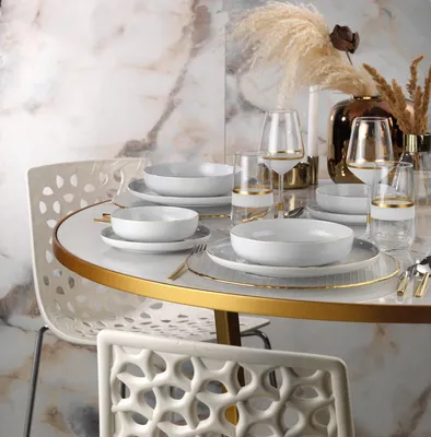 Produktbild von Hermia Concept, MOD24Y220, Essservices, Tafelservice (24 Teile), Gold, Porzellan, 27 x 27 x 2,5 cm