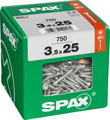 Produktbild von SPAX Universalschraube, 3,5 x 25 mm, 750 Stück, Vollgewinde, Senkkopf, T-STAR plus T20, 4CUT, WIROX - 4191010350256