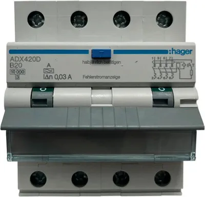 Immagine prodotto di Interruttore differenziale Hager 4P10kA B-20A 30mA A Tipo ADX420D