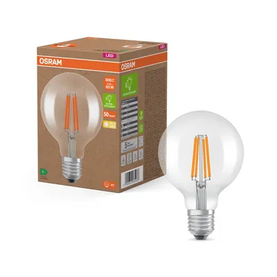 Immagine prodotto di OSRAM LED Classic Lampada LED con filamento a forma di sfera classica, lampadina in vetro trasparente, 3,8 W, attacco E27, EEK A, 806 lm per illuminazione generale.