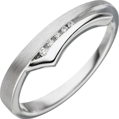 Produktbild von Damen-Ring Goldring mit 5 Diamanten Brillanten 585 Gold Weißgold teilmattiert Innenumfang 58mm  Ø18.5mm