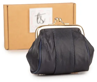 Produktbild von Kleine Damen-Münzbörse aus weichem Leder in Dunkelblau mit Bügelverschluss