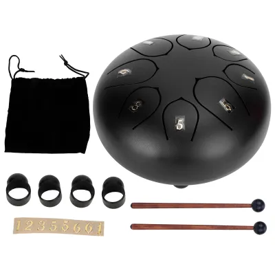 Obrázek produktu pro 6palcový buben s jazýčky, 8 tónů, éterický handpan s paličkami, bicí nástroj, černý