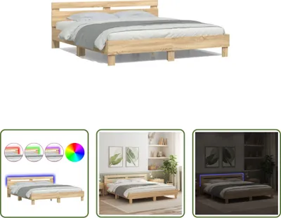 Produktbild von The Living Store Bettgestell mit Kopfteil und LED-Beleuchtung Sonoma-Eiche