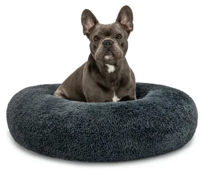 Productafbeelding van Lionto Donut hondenbed, rond hondenbank met pluche bekleding en antislipnoppen, zacht en comfortabel, diameter 70 cm, donkergrijs