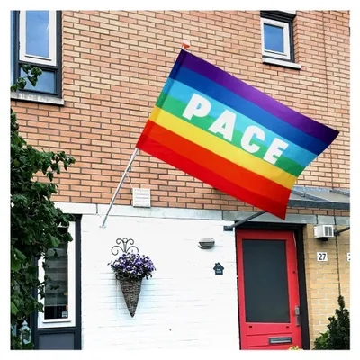 Produktbild von Friedensflagge, Regenbogenflagge, Gartenflagge, Fahne Frieden, Regenbogenflagge mit PACE, Friedensfahne 90x150cm, für Innen- und Außenbereich