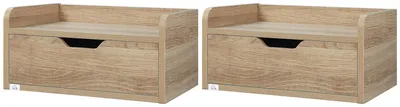 Produktbild von Set aus 2 wandmontierten Nachttischen, schwebende Beistelltische mit je einer Schublade fš¹rs Schlafzimmer, 40 x 30 x 19,5 cm, Natur