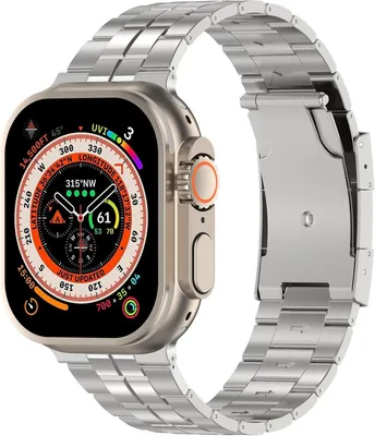 Produktbild von FFO2World Premium Titan-Uhrenarmband mit doppeltem Mittelglied, passend für Apple Watch 38–42 mm & SE/Serie 1–11 – s Metallarmband, Silber