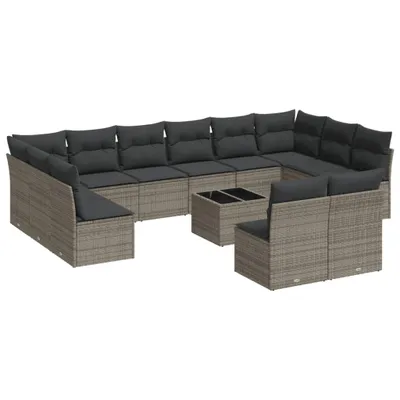 Produktbild von vidaXL 13-tlg. Garten-Sofagarnitur mit Kissen Grau Poly Rattan
