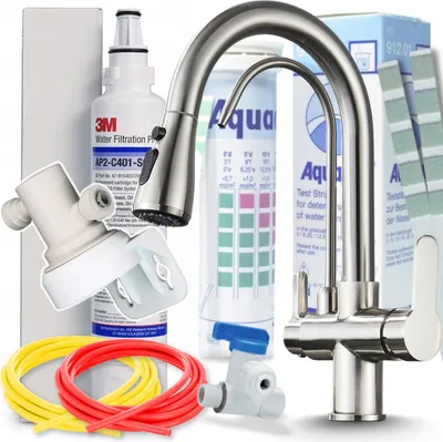 Immagine prodotto di Rubinetto da cucina a 3 vie Ari Nordic con doccetta estraibile, collegamento filtro acqua, beccuccio girevole 360, inox satinato