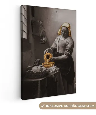 Produktbild von MuchoWow® - Leinwandbilder - Das Milchmädchen - Johannes Vermeer - Gold, Wandbild, Wanddeko Bilder Wohnzimmer, 40x60 cm