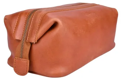 Produktbild von Beocca Miles Leder-Kulturbeutel, aus pflanzlich gegerbtem Leder, wasserabweisendes Futter, Reise-Necessaire, handgefertigt, Cognac
