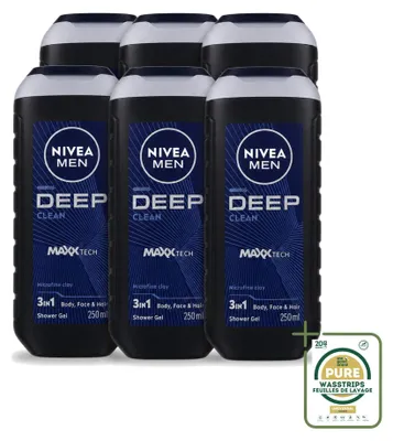 Imagen del producto de 6 unidades de gel de ducha Nivea Men Deep Clean - 250 ml - Paquete de suministro