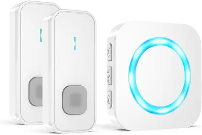 Productafbeelding van Draadloze deurbel met 2 zenders en 1 ontvanger, bereik van 400 meter, IP55 waterdicht, 55 melodieën, 5 volume niveaus, LED-flitslicht