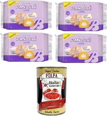 Produktbild von Bauli Pandori' al Latte,Pandori' mit Milch weiche Pasta Pandoro, Spezialität des italienischen Gebäcks, traditionelle Pandoro-Art 4x 178gr + Italian Gourmet polpa 400g
