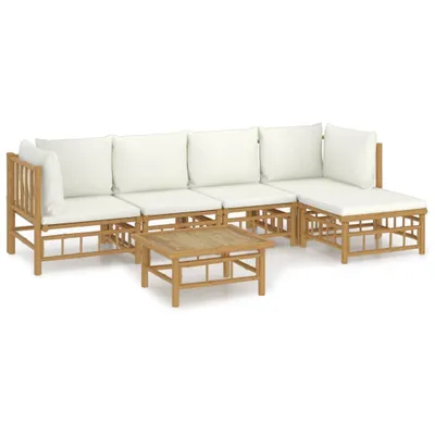 Produktbild von vidaXL 6-tlg. Garten-Lounge-Set mit Cremeweißen Kissen Bambus
