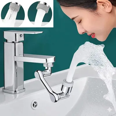 Produktbild von 1080° Drehbarer Wasserhahn Aufsatz mit Spritzfilter – Universal Strahlregler & Luftsprudler – Dual-Funktions Schwenkarm für Badezimmer & Küche – 1 Stü