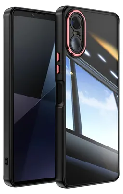 Produktbild von Handyhülle für Sony Xperia 10 VI Hybrid Transparent TPU PC Militärschutz mit Kameraabdeckung Schwarz Rot