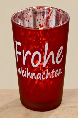 Produktbild von Windlicht Frohe Weihnachten Glas rot H.7,5 cm 2er Set