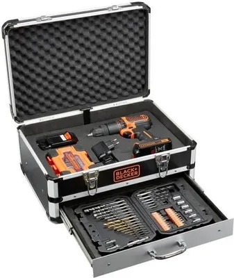Image de Perceuse à Percussion Sans Fil BLACK+DECKER, 18V, 2 Batteries, Chargeur, Malette + 80 Accessoires, BDC718AS2F-QW