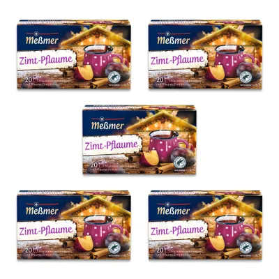 Produktbild von Meßmer Zimt Pflaume | 5x Zimtpflaume Vorteilspaket | 100 Teebeutel | Früchtetee mit Zimt und Pflaume-Zimt-Aroma