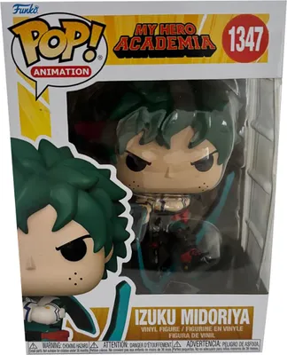 A Funko Pop! vinyl figure of Izuku Midoriya from My Hero Academia, displayed in its original packaging.