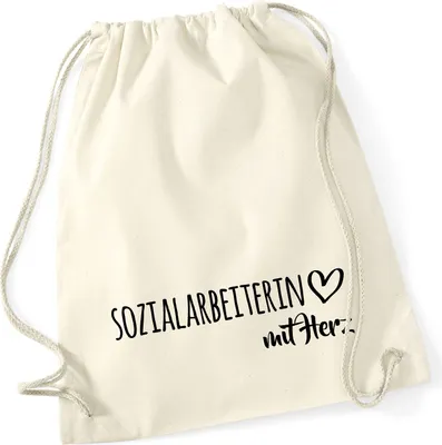 Produktbild von Huuraa Turnbeutel Sozialarbeiterin mit Herz 12 Liter Natural Baumwolle Rucksack Geschenkidee