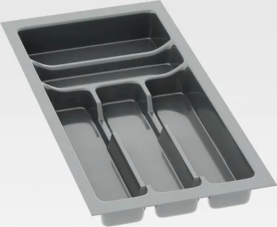 Produktbild von Besteckeinsatz Divio für 30cm breite Schubladen, 23x49 cm – zuschneidbar, 5 Fächer, anthrazit, Besteckkasten für Schubladen aus Kunststoff