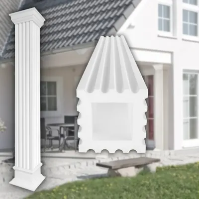 Produktbild von PRESTIGE DECOR Säule mit Steg-Kannelierung 305x305mm Quadratisch Kunstharzputz weiß, Fassadenverkleidung aussen Stucksäule Wandverkleidung (Schaft LC108-21F, Größe M geschlossen)
