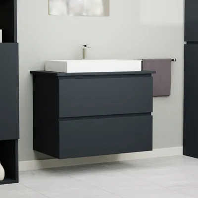 Produktbild von Garlivo Waschbeckenunterschrank GLB-80 Anthrazit mit Schubladen, Badezimmer Waschtischunterschrank hängend , Breite 80 cm, Soft-Close, Push-to-Open/ Tip-On