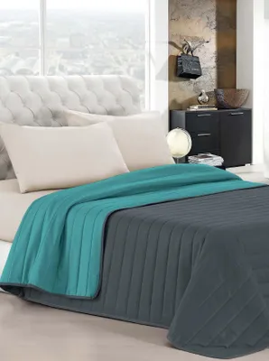 Obrázok produktu pre Solidchoice – Elegantná prikrývka na posteľ, letná – 260x270 cm – modrá/sivá