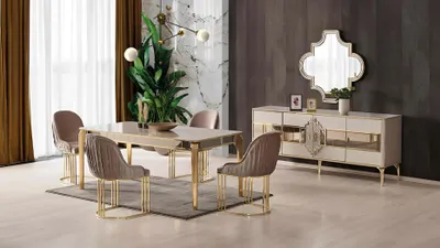 Produktbild von Luxus Esszimmer Tisch Essgarnitur Garnitur Essgruppe 6 Lehnstühle Set 7tlg