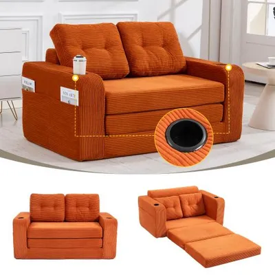 Produktbild von 2 Sitzer Sofa Cord modulares Sitzsack Sofa mit Getränkehalter Sofa ohne Montage kleines Bodensofa mit Seitentaschen Wohnzimmer Sofa