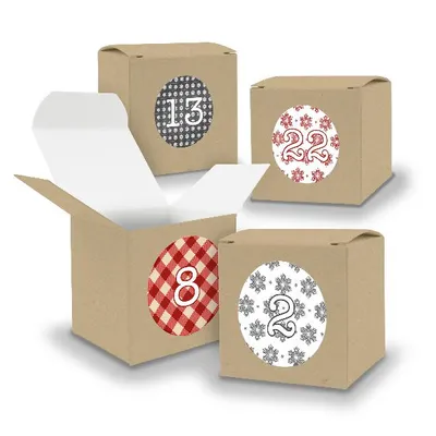Produktbild von Adventskalender zum Füllen 24x Würfel 6,5cm BRAUN + Sticker V05 Z07