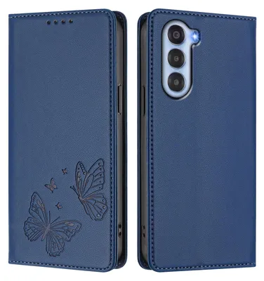 Produktbild von Lederhülle für ZTE Nubia S, Schmetterling Prägung Leder Brieftasche Schutzhülle mit Ständer Dunkelblau