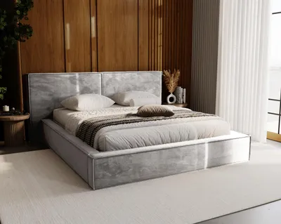 Obrázek produktu pro Čalouněná postel 180x200 cm Elda – manželská postel s velkým čelem – rošt, úložný prostor – samet světle šedý